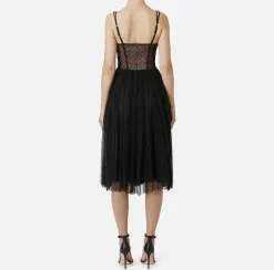 Abiti Midi|Abiti|Elisabetta Franchi Abito midi in tulle plissettato Nero