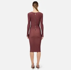 Abiti Midi|Abiti In Maglia|Elisabetta Franchi Abito midi in viscosa a costine con cut-out RougeNoir/Blush