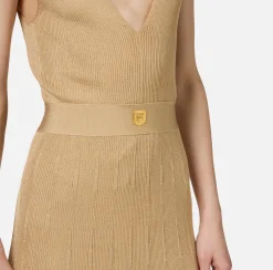 Abiti Midi|Abiti In Maglia|Elisabetta Franchi Abito midi in viscosa a costina plissé Crema