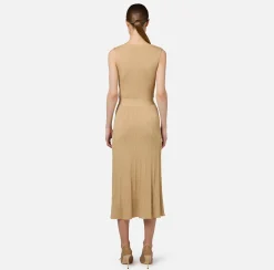 Abiti Midi|Abiti In Maglia|Elisabetta Franchi Abito midi in viscosa a costina plissé Crema