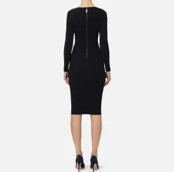 Abiti Midi|Abiti In Maglia|Elisabetta Franchi Abito midi in viscosa a costine con cut-out Nero/Navy