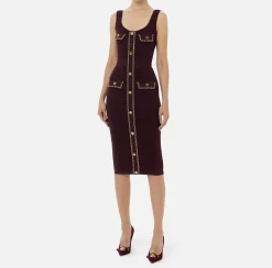 Abiti Midi|Abiti In Maglia|Elisabetta Franchi Abito midi in viscosa con catena RougeNoir