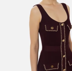 Abiti Midi|Abiti In Maglia|Elisabetta Franchi Abito midi in viscosa con catena RougeNoir