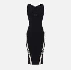 Abiti Tubino|Abiti Midi|Elisabetta Franchi Abito midi in viscosa con bande logo Nero/Burro