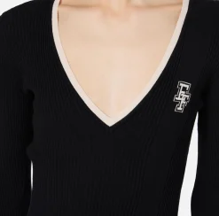 Abiti Midi|Abiti In Maglia|Elisabetta Franchi Abito midi in viscosa con logo a contrasto Nero/Burro