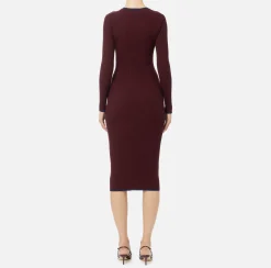 Abiti Midi|Abiti In Maglia|Elisabetta Franchi Abito midi in viscosa con logo a contrasto Oro