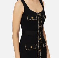Abiti Midi|Abiti In Maglia|Elisabetta Franchi Abito midi in viscosa con catena Nero