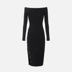 Abiti Midi|Abiti In Maglia|Elisabetta Franchi Abito midi in viscosa con bottoni sullo spacco Nero