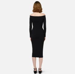 Abiti Midi|Abiti In Maglia|Elisabetta Franchi Abito midi in viscosa con bottoni sullo spacco Nero