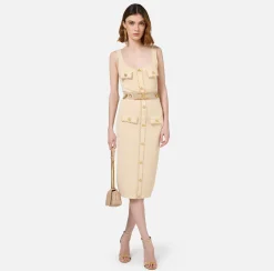 Abiti Midi|Abiti In Maglia|Elisabetta Franchi Abito midi in viscosa con catena Crema