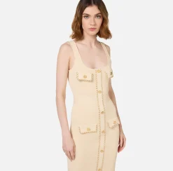 Abiti Midi|Abiti In Maglia|Elisabetta Franchi Abito midi in viscosa con catena Crema