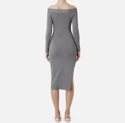 Abiti Midi|Abiti In Maglia|Elisabetta Franchi Abito midi in viscosa con bottoni sullo spacco Steel