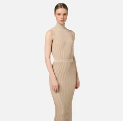 Abiti In Maglia|Abiti|Elisabetta Franchi Abito midi in viscosa e lurex a costine Corda