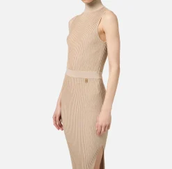 Abiti In Maglia|Abiti|Elisabetta Franchi Abito midi in viscosa e lurex a costine Corda