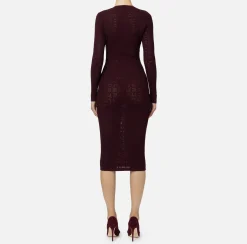 Abiti|Abiti Midi|Elisabetta Franchi Abito midi in viscosa logo punto rete RougeNoir