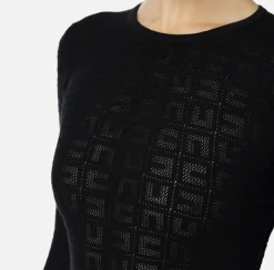 Abiti|Abiti Midi|Elisabetta Franchi Abito midi in viscosa logo punto rete Nero