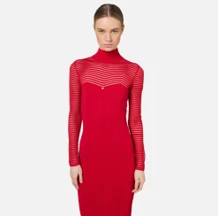 Abiti|Abiti Midi|Elisabetta Franchi Abito midi in viscosa motivo chevron RedPassion