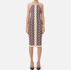 Abiti|Abiti Midi|Elisabetta Franchi Abito midi logo jacquard RougeNoir/Burro