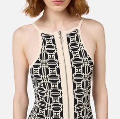 Abiti|Abiti Midi|Elisabetta Franchi Abito midi logo jacquard Nero/Burro
