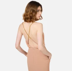 Abiti Red Carpet|Abiti Midi|Elisabetta Franchi Abito red carpet con top ricamato e gonna in jersey lurex Carne
