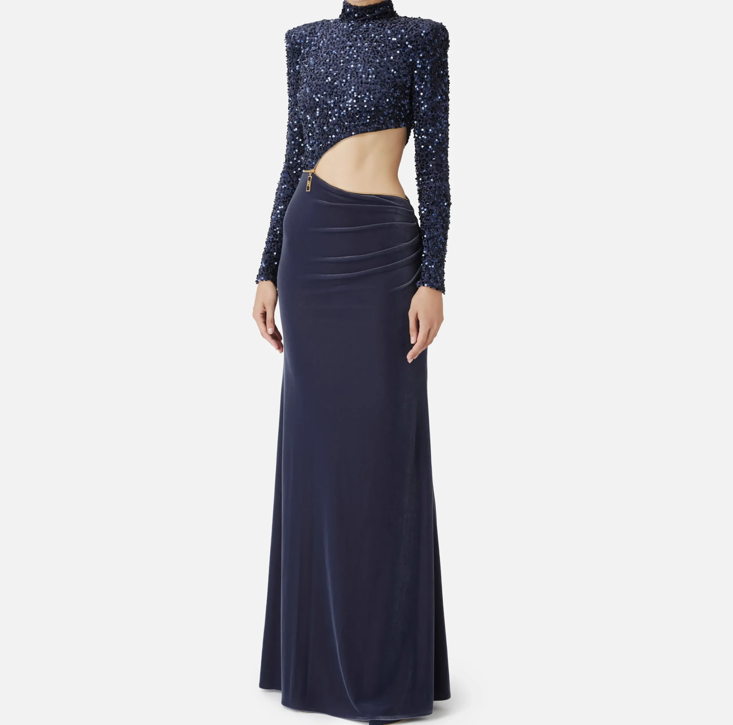 Abiti Red Carpet|Red Carpet|Elisabetta Franchi Abito red carpet in ciniglia ricamata con pailettes con cut-out Navy