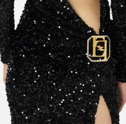 Abiti Red Carpet|Red Carpet|Elisabetta Franchi Abito red carpet in ciniglia ricamata con pailettes Nero