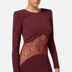 Abiti|Abiti Red Carpet|Elisabetta Franchi Abito red carpet in crêpe con inserto di tulle flock RougeNoir