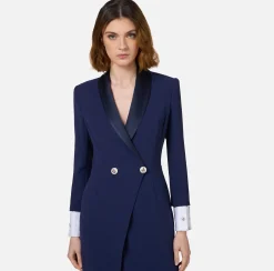Abiti Red Carpet|Red Carpet|Elisabetta Franchi Abito red carpet in crêpe con revers in raso Navy