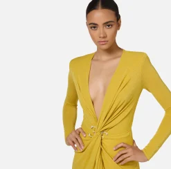 Abiti|Abiti Red Carpet|Elisabetta Franchi Abito red carpet in jersey lurex con nodo e accessorio logo Mimosa