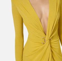 Abiti|Abiti Red Carpet|Elisabetta Franchi Abito red carpet in jersey lurex con nodo e accessorio logo Mimosa