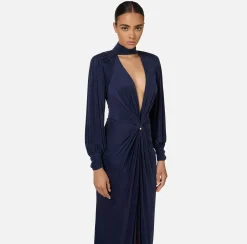 Abiti Red Carpet|Red Carpet|Elisabetta Franchi Abito red carpet in jersey cupro con nodo Navy