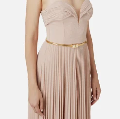 Abiti Red Carpet|Red Carpet|Elisabetta Franchi Abito red carpet in jersey lurex plissettato con cintura Carne