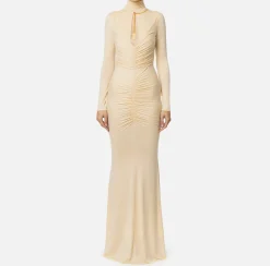 Abiti Red Carpet|Red Carpet|Elisabetta Franchi Abito red carpet in jersey drappeggiato con collana Crema