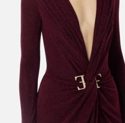 Abiti|Abiti Red Carpet|Elisabetta Franchi Abito red carpet in jersey lurex con nodo e accessorio logo RougeNoir