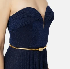 Abiti Red Carpet|Red Carpet|Elisabetta Franchi Abito red carpet in jersey lurex plissettato con cintura Navy