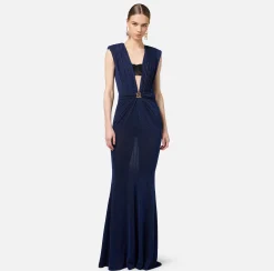 Abiti Red Carpet|Red Carpet|Elisabetta Franchi Abito red carpet in jersey lurex con reggiseno Navy/Nero