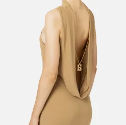 Abiti Red Carpet|Red Carpet|Elisabetta Franchi Abito red carpet in jersey con collana sulla schiena Camel
