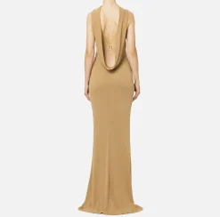 Abiti Red Carpet|Red Carpet|Elisabetta Franchi Abito red carpet in jersey con collana sulla schiena Camel