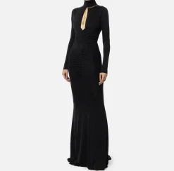 Abiti Red Carpet|Red Carpet|Elisabetta Franchi Abito red carpet in jersey drappeggiato con collana Nero