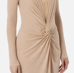 Abiti|Abiti Red Carpet|Elisabetta Franchi Abito red carpet in jersey lurex con nodo e accessorio logo Carne