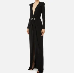 Abiti|Abiti Red Carpet|Elisabetta Franchi Abito red carpet in jersey lurex con nodo e accessorio logo Nero