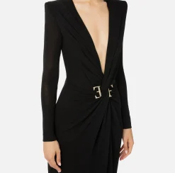 Abiti|Abiti Red Carpet|Elisabetta Franchi Abito red carpet in jersey lurex con nodo e accessorio logo Nero