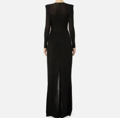 Abiti|Abiti Red Carpet|Elisabetta Franchi Abito red carpet in jersey lurex con nodo e accessorio logo Nero