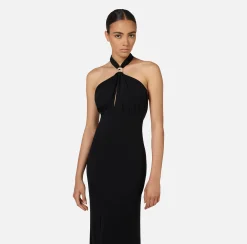 Abiti Red Carpet|Red Carpet|Elisabetta Franchi Abito red carpet in jersey con drappeggio e placca logo Nero