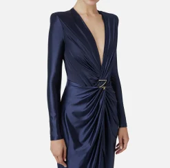 Abiti Red Carpet|Red Carpet|Elisabetta Franchi Abito red carpet in lycra con nodo e accessorio logo Navy