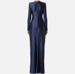 Abiti Red Carpet|Red Carpet|Elisabetta Franchi Abito red carpet in lycra con nodo e accessorio logo Navy