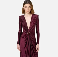 Abiti Red Carpet|Red Carpet|Elisabetta Franchi Abito red carpet in lycra con nodo e accessorio logo RougeNoir