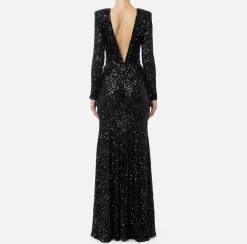 Abiti Red Carpet|Red Carpet|Elisabetta Franchi Abito red carpet in paillettes con catena e strass Nero