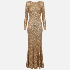 Abiti Red Carpet|Red Carpet|Elisabetta Franchi Abito red carpet in paillettes con catena e strass Gold