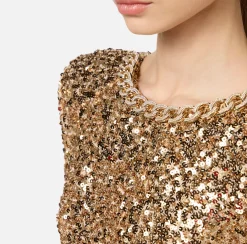 Abiti Red Carpet|Red Carpet|Elisabetta Franchi Abito red carpet in paillettes con catena e strass Gold